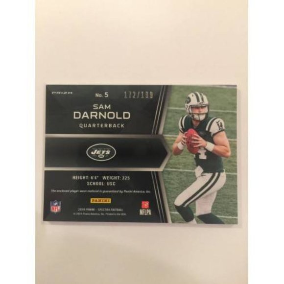 2018 Panini Rookie Material #5 Sam Darnold Jets #172/199 Rising (022) - Picture 2 of 2